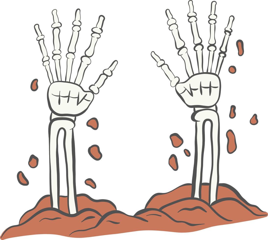 Schädel mit zwei Händen, der aus Grab Halloween aufsteigt vektor