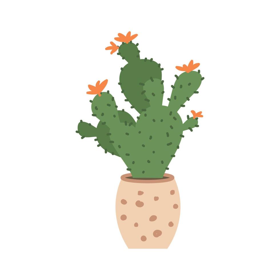 söta kaktusar och suckulenta i kruka på vit bakgrund. vektor illustration.