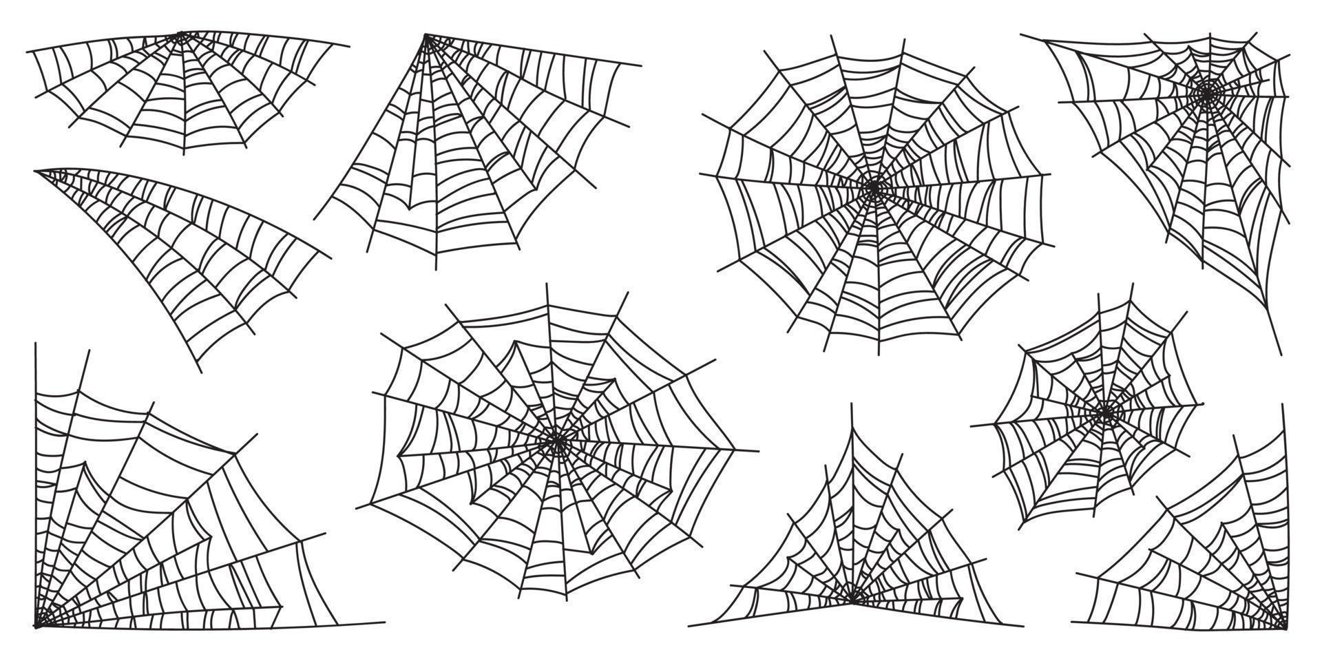 Set aus Spinnennetz und Halloween-Spinnennetz-Dekoration für gruseliges Spinnennetz-Design vektor