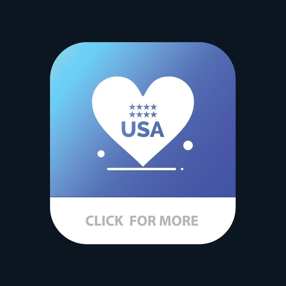 hjärta kärlek amerikan USA mobil app knapp android och ios glyf version vektor