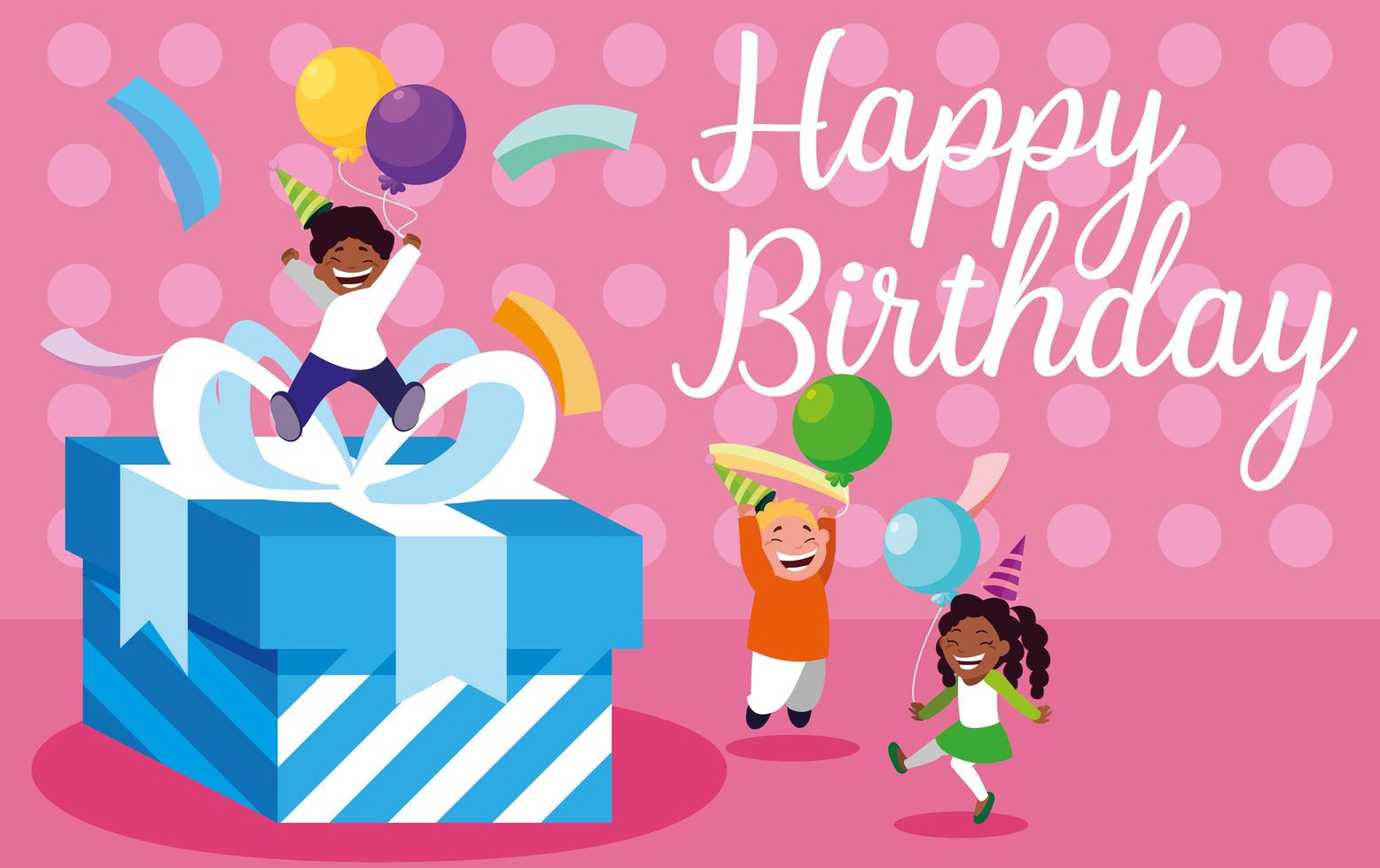 Geburtstagskarte mit kleinen Kindern feiern vektor