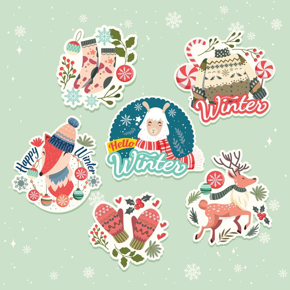 Happy Winter Sticker Set vektor