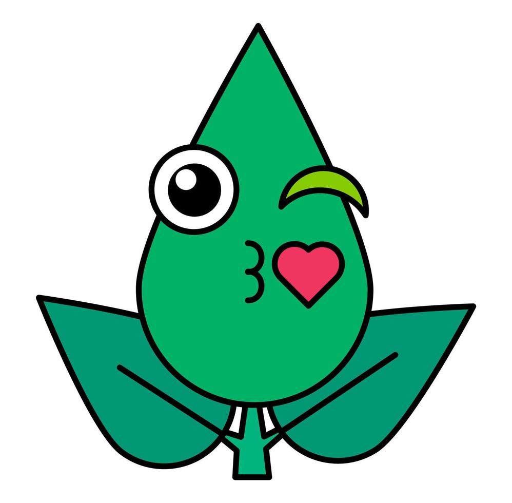 grünes Blatt Luft küsst Emoticon lineares Symbol vektor