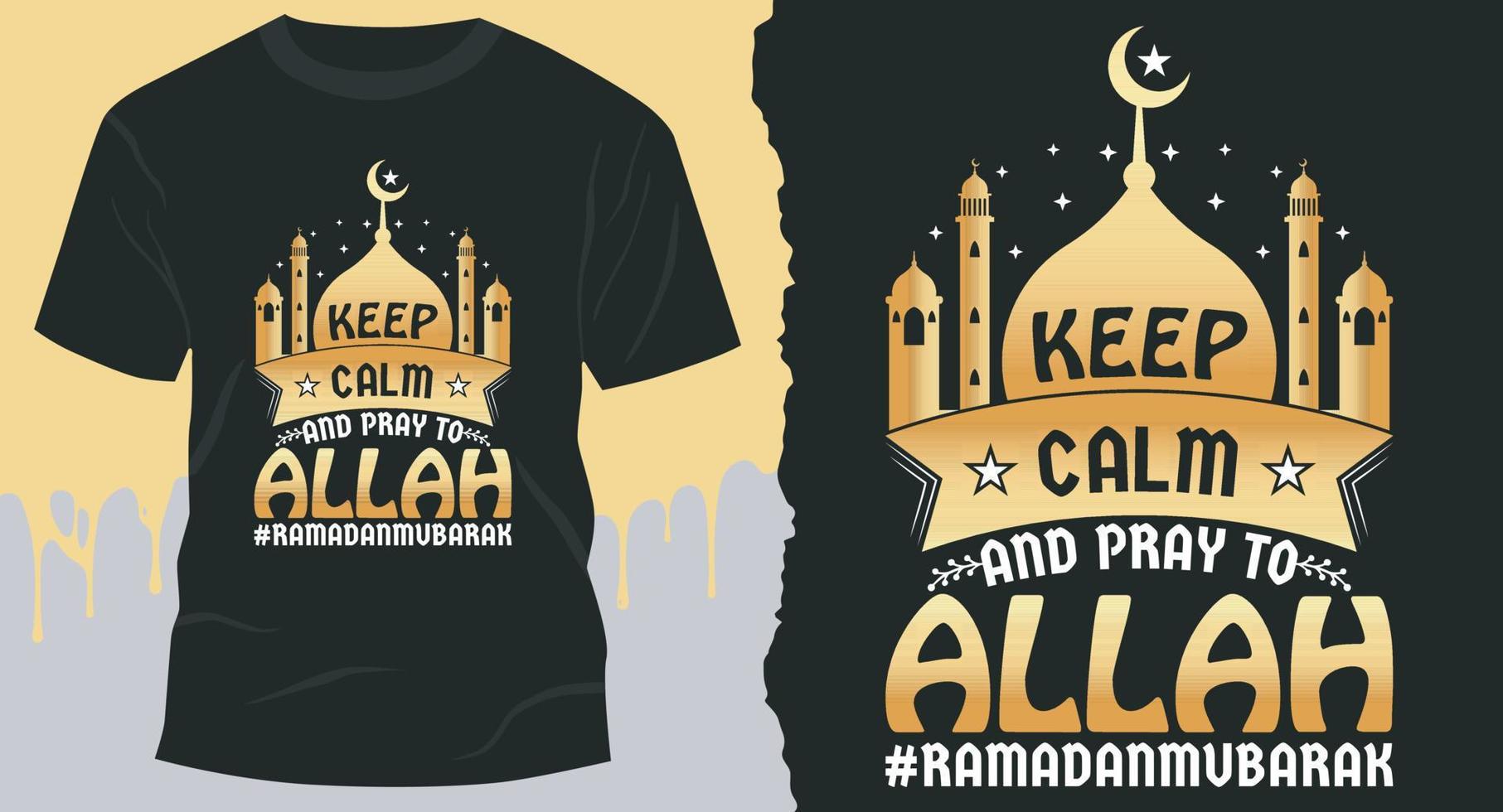 bleib ruhig und bete zu allah ramadanmubarak, ramadan design für geschenkkarten, banner, vektoren, t-shirts, poster, druck usw vektor