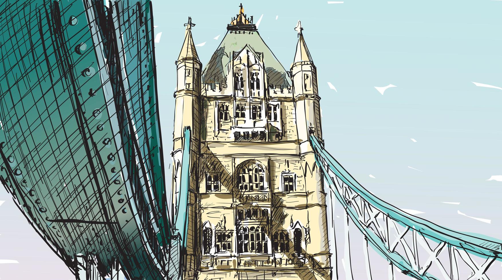 färgskiss av Londons tornbro vektor