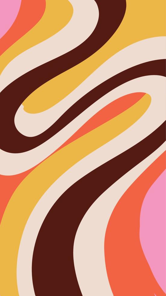 abstrakter vertikaler psychedelischer hintergrund mit bunten kurvigen wellen. trendige Vektorillustration im Hippie-Stil der 60er, 70er Jahre. 1920-1080 Bildschirmgröße vektor