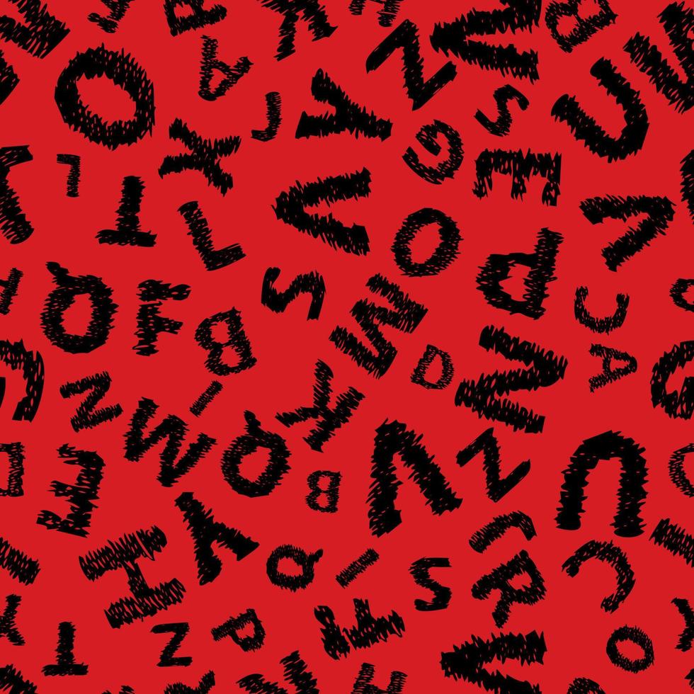 klotter alfabet sömlös bakgrund. ändlös vektor mönster med svart brev på en röd bakgrund.