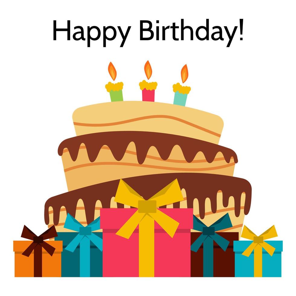 hälsning kort med ljuv kaka för födelsedag firande. vektor illustration