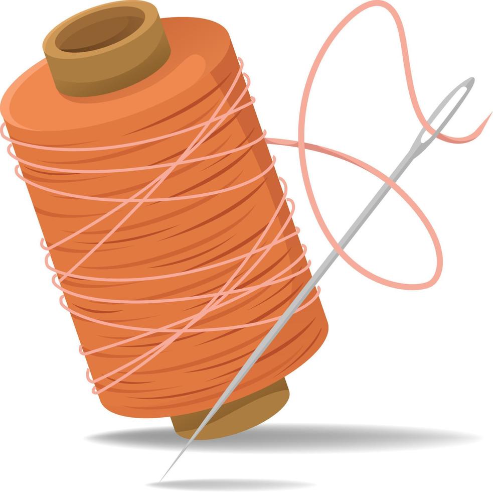 vektor illustration av en spole av orange tråd och en sömnad nål.