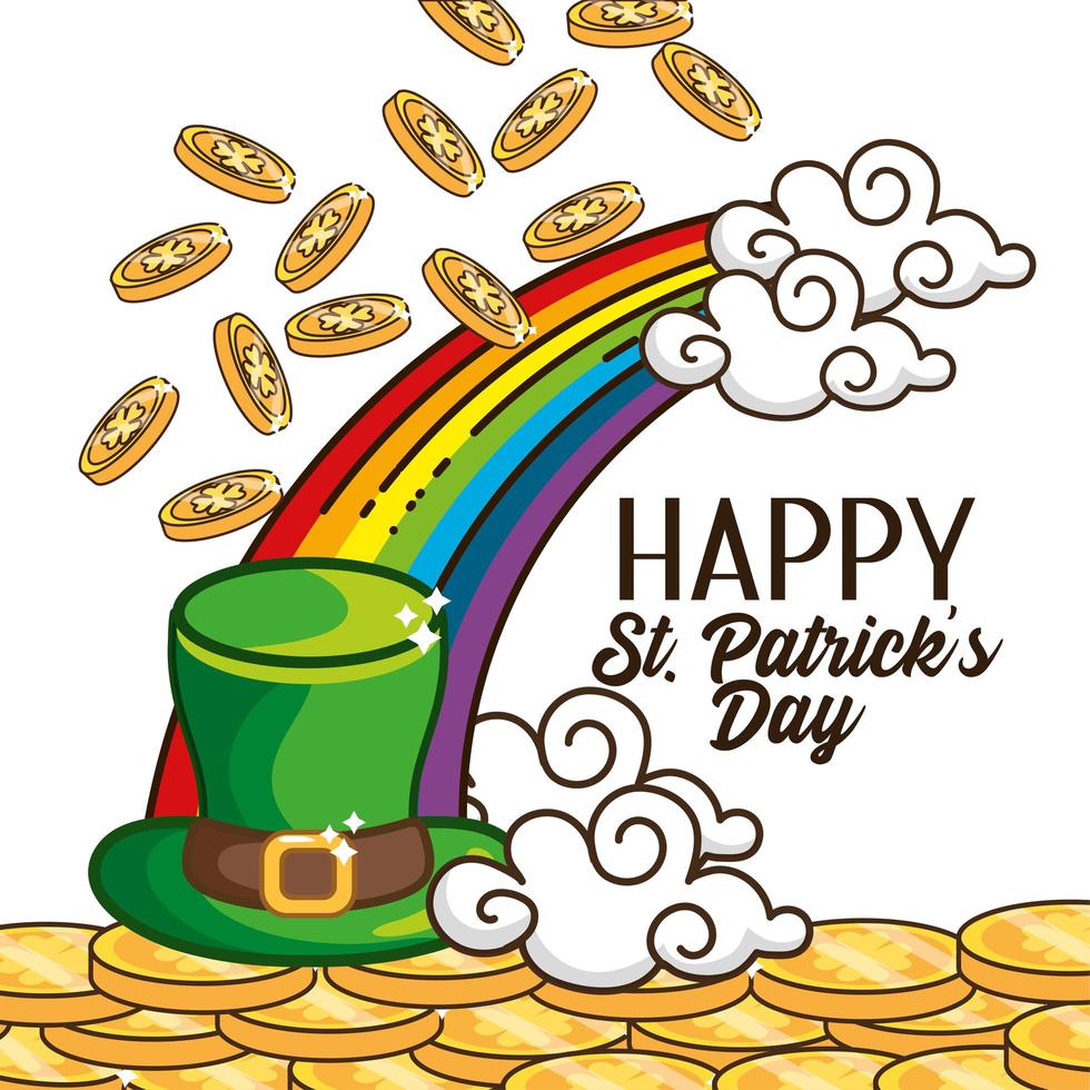 st. Patrick Day Banner mit irischen Hut und Regenbogen vektor