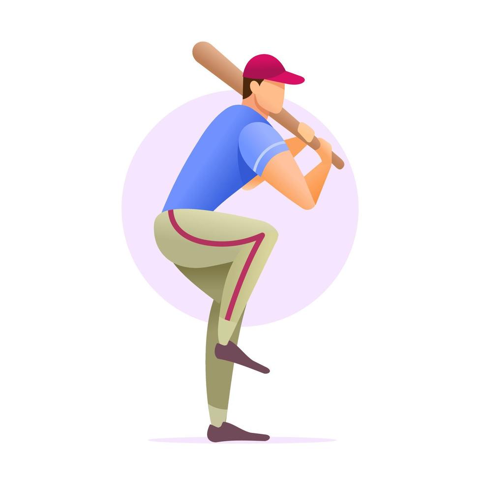 Baseballspieler mit einem Schläger. Baseball ist ein Sportspiel. Ballspieler auf weißem Hintergrund in Aktion. vektor