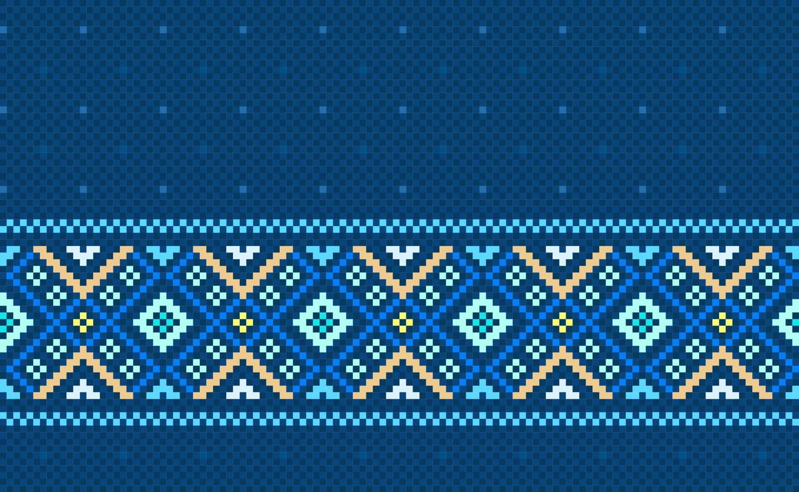 ethnisches Stickereimuster, Vektorkreuzstich schöner Stil, blauer und gelber Musterjacquardhintergrund vektor