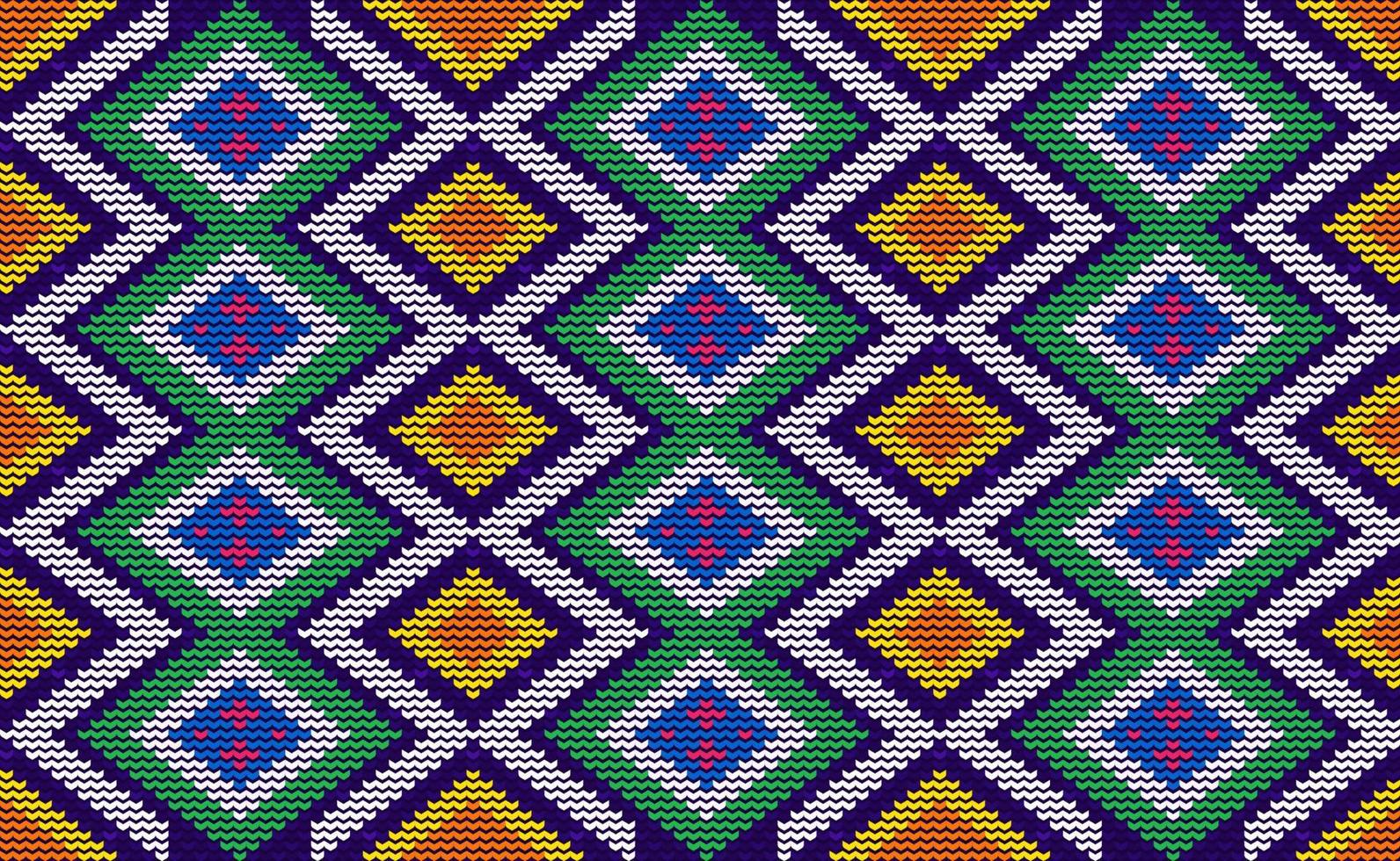 gestricktes ethnisches Muster, Vektorkreuzstich-geometrischer Hintergrund, grünes und gelbes Mustergeometriedesign vektor