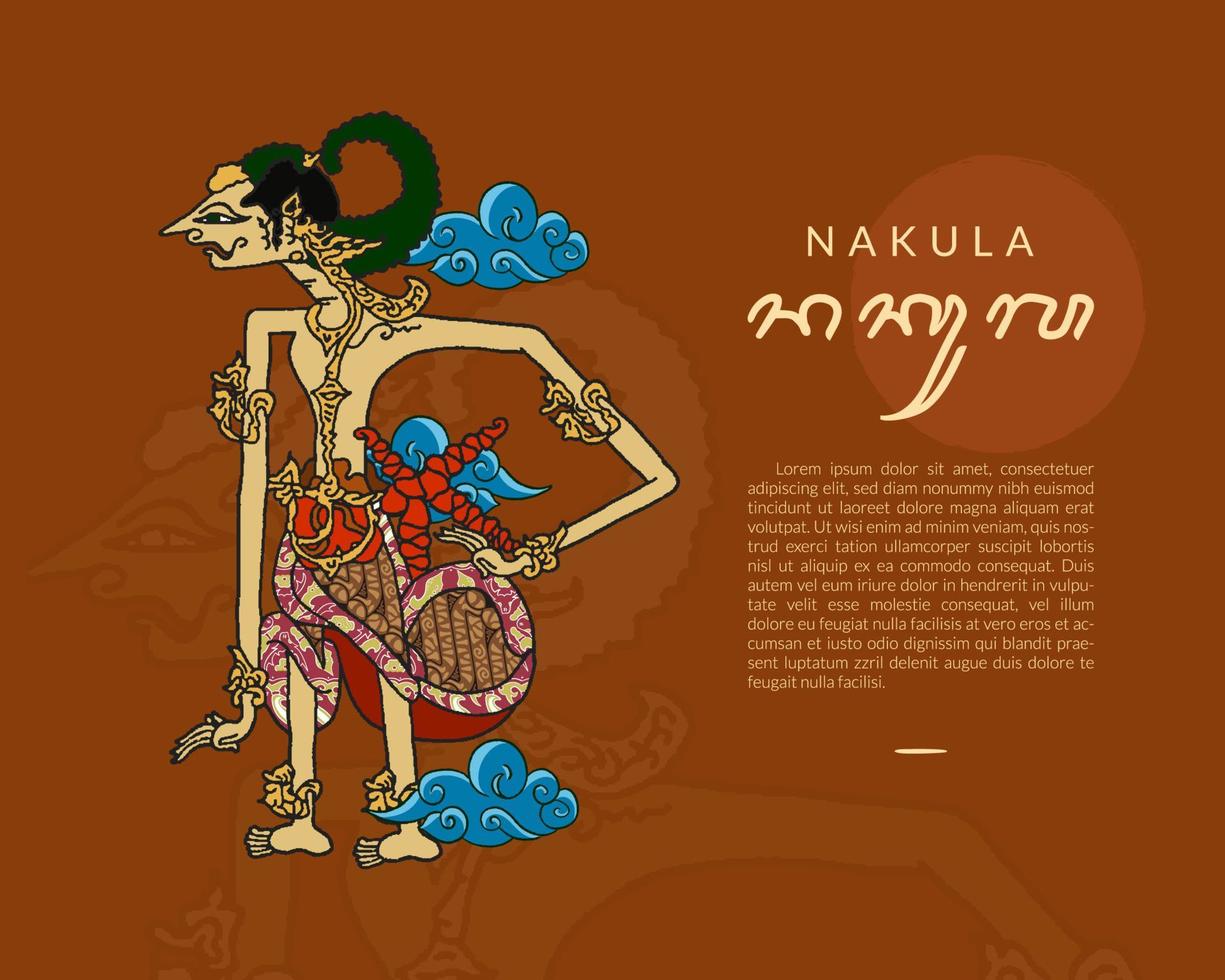 nakula pandawa wayang-illustration. handgezeichnete indonesische Schattenpuppe. vektor