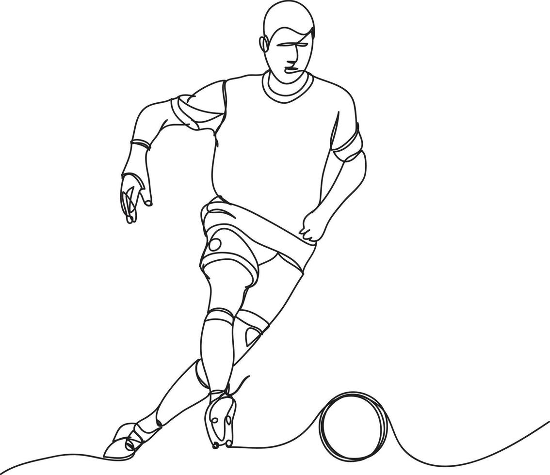 fotboll spelare linje teckning vektor illustration.