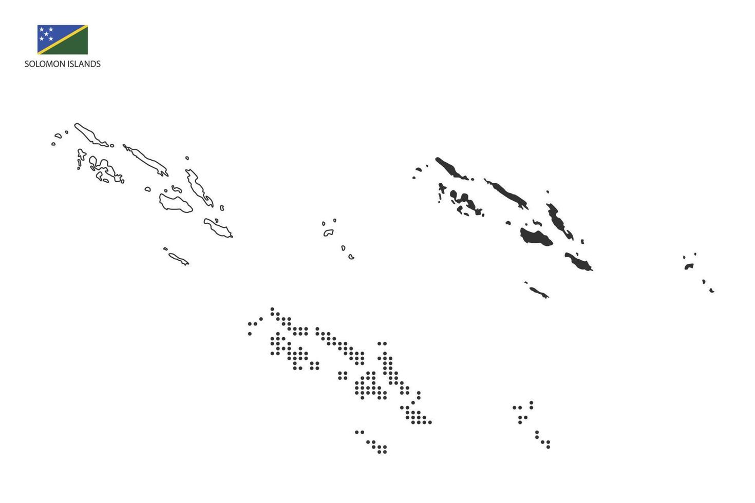 3 Versionen des Salomonen-Kartenstadtvektors durch dünnen schwarzen Umriss-Einfachheitsstil, schwarzen Punktstil und dunklen Schattenstil. alles im weißen Hintergrund. vektor