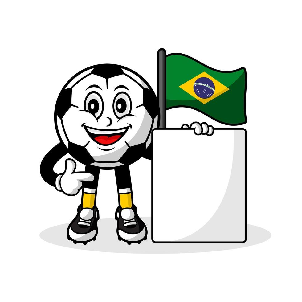 Maskottchen Cartoon Fußball Brasilien Flagge mit Banner vektor