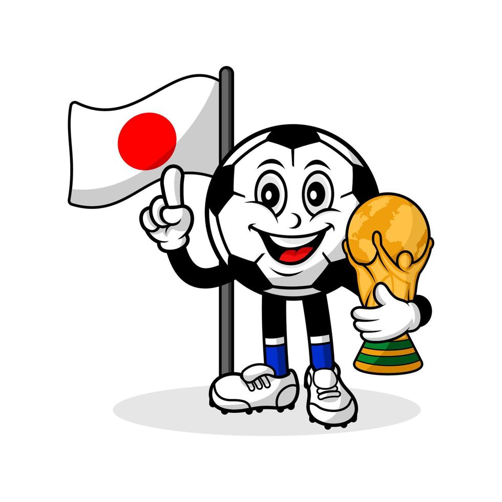 maskot tecknad serie fotboll japan flagga med trofén värld vinnare vektor