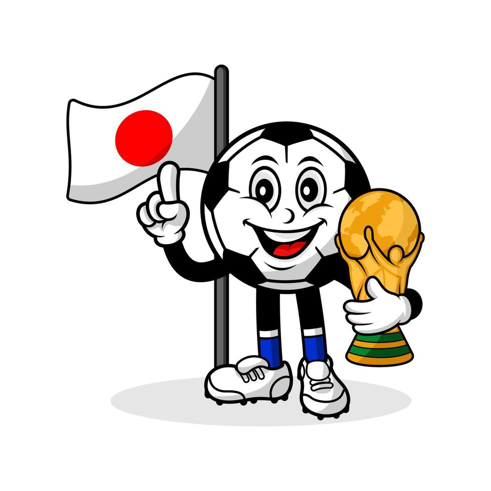 maskottchen cartoon fußball japan flagge mit trophäe weltsieger vektor