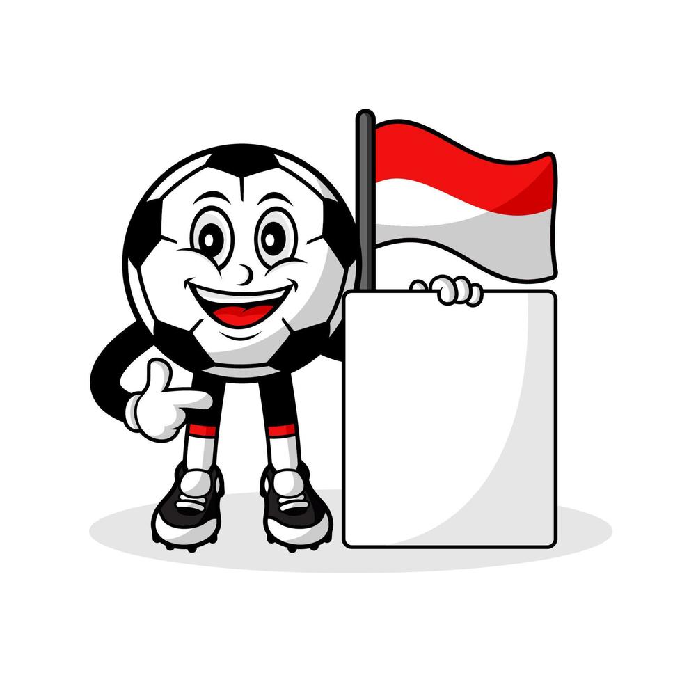 maskot tecknad serie fotboll indonesiska flagga med baner vektor