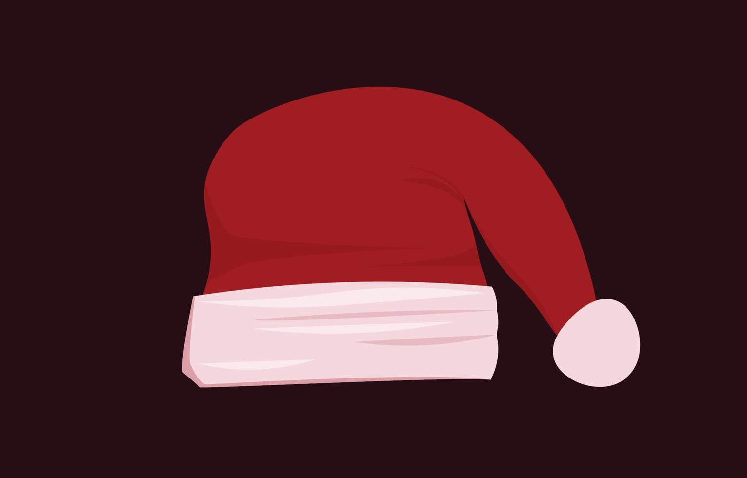 rote Weihnachtsmütze mit flachem Design. isoliert auf einem dunklen Hintergrund. Konzept-Vektor-Illustration in der Weihnachtszeit. Verwenden Sie es, um Karten zu dekorieren oder Veranstaltungen im neuen Jahr zu gestalten. vektor