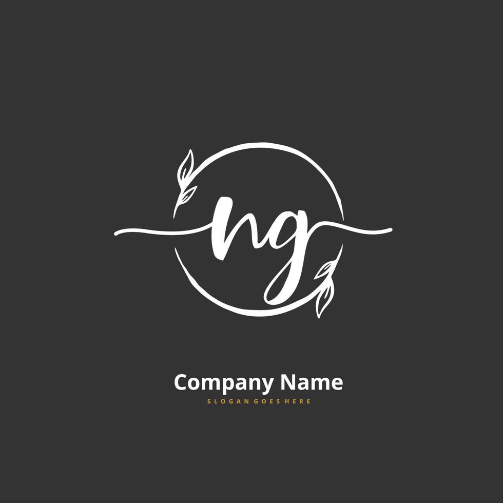 ng första handstil och signatur logotyp design med cirkel. skön design handskriven logotyp för mode, team, bröllop, lyx logotyp. vektor