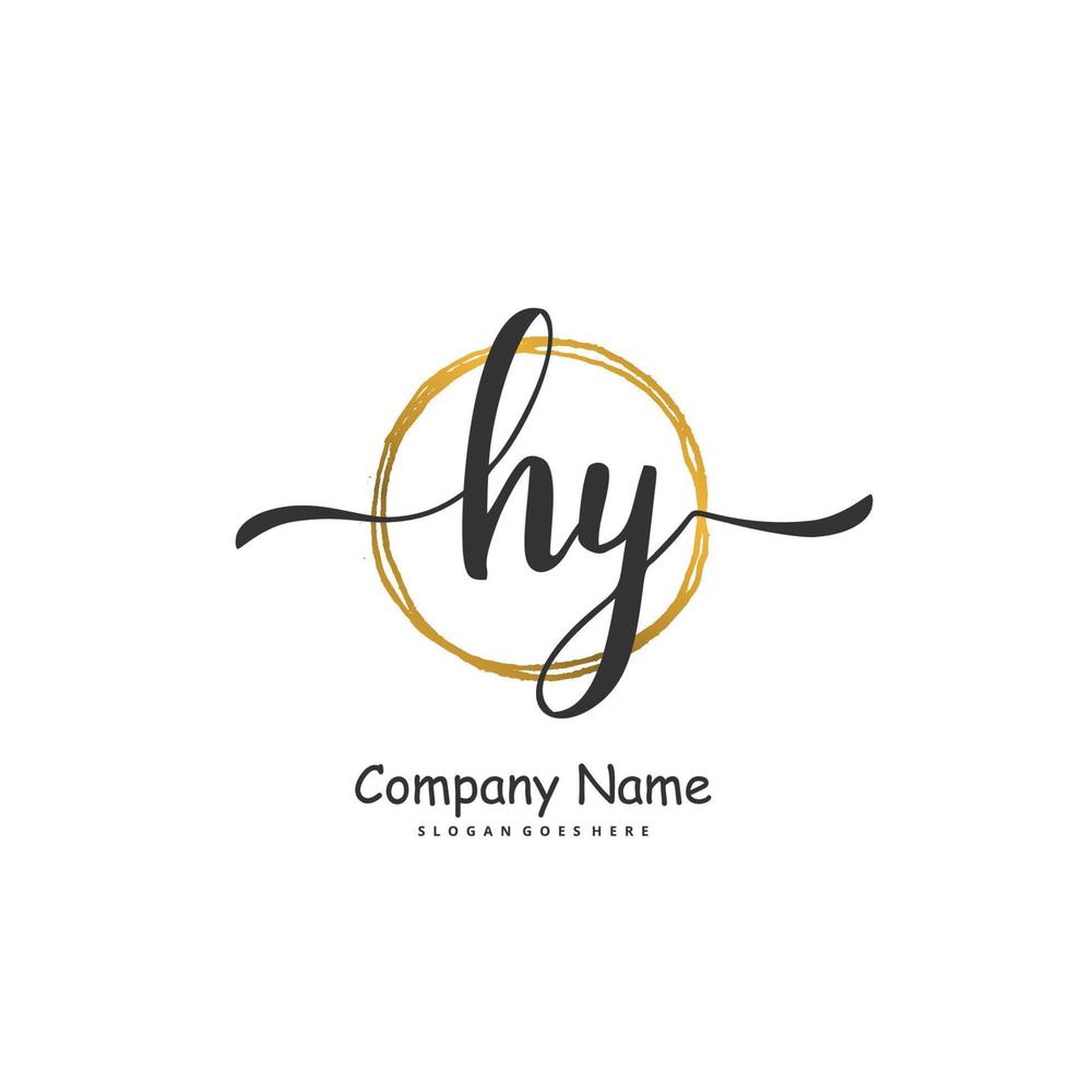 hy Anfangshandschrift und Signatur-Logo-Design mit Kreis. schönes design handgeschriebenes logo für mode, team, hochzeit, luxuslogo. vektor