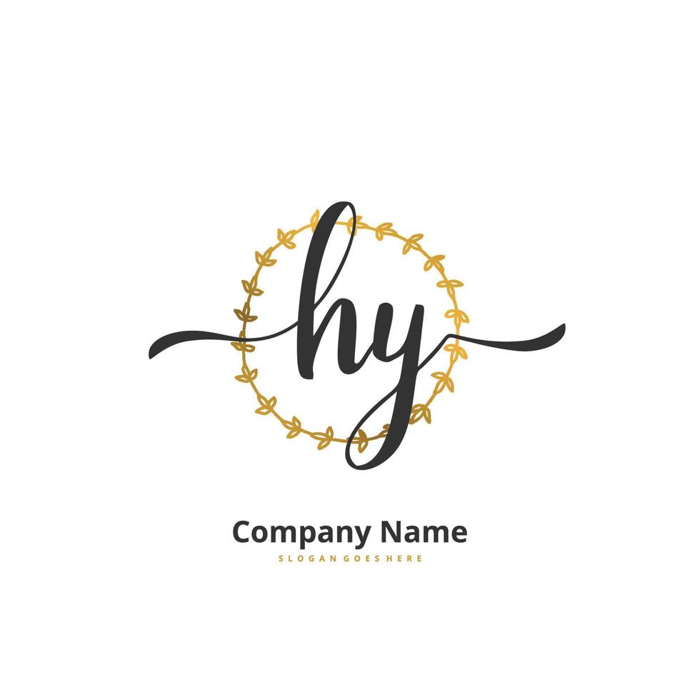 hy Anfangshandschrift und Signatur-Logo-Design mit Kreis. schönes design handgeschriebenes logo für mode, team, hochzeit, luxuslogo. vektor