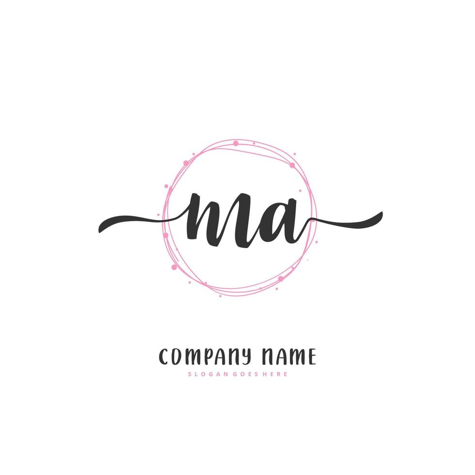 ma Anfangshandschrift und Signatur-Logo-Design mit Kreis. schönes design handgeschriebenes logo für mode, team, hochzeit, luxuslogo. vektor