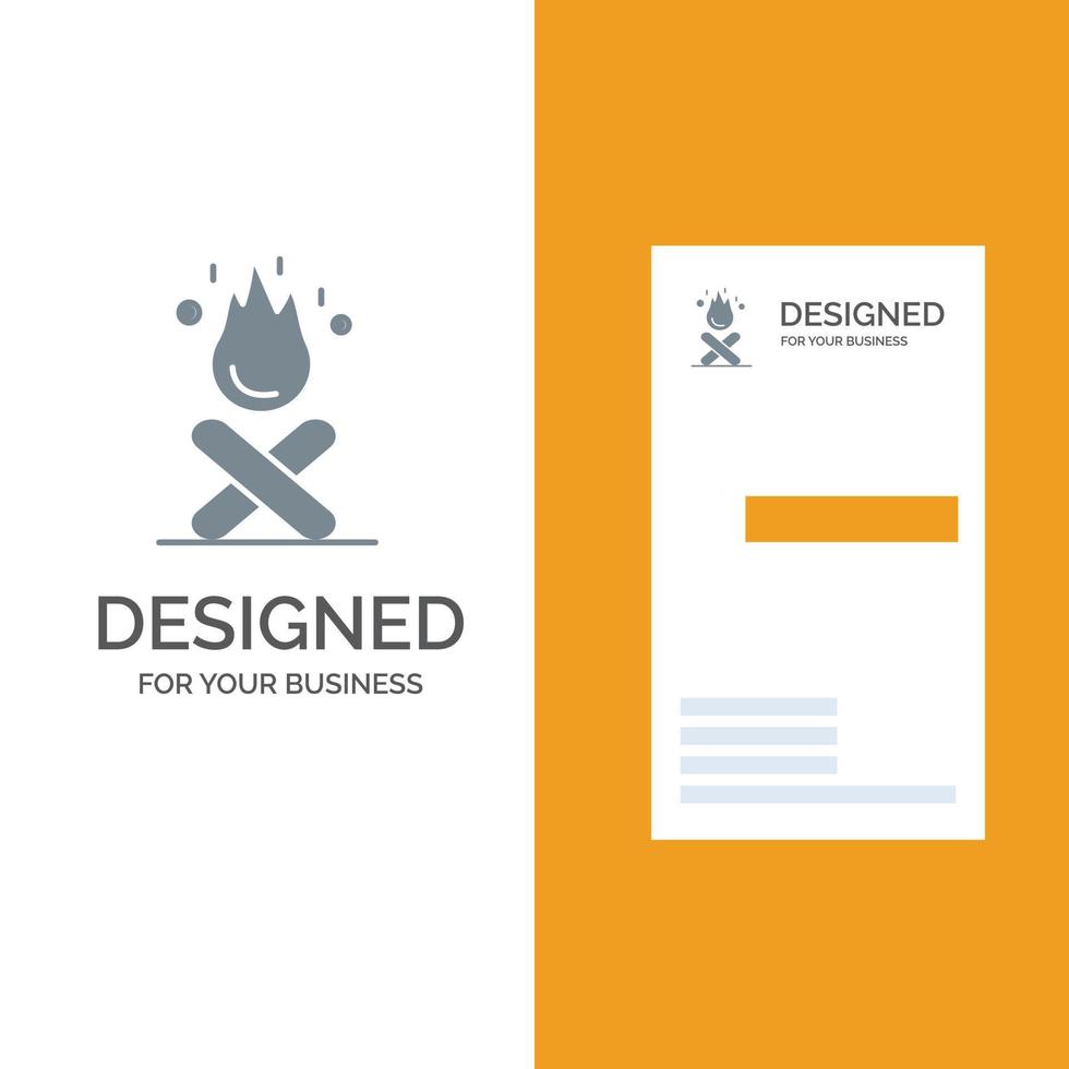 bål lägereld camping brand grå logotyp design och företag kort mall vektor