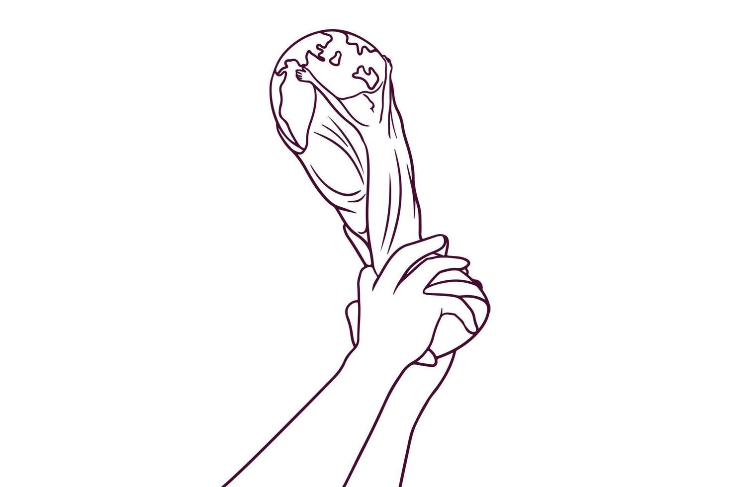 hand innehav trofén kopp hand dragen stil vektor illustration