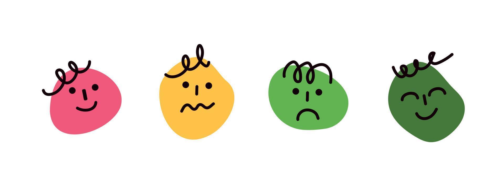 runde abstrakte gesichter mit unterschiedlichen emotionen.verschiedene bunte charaktere.cartoon-stil.bereich für die bewertung von emotionen große, gute, normale, schlechte, schreckliche symbole.vektorillustration. vektor