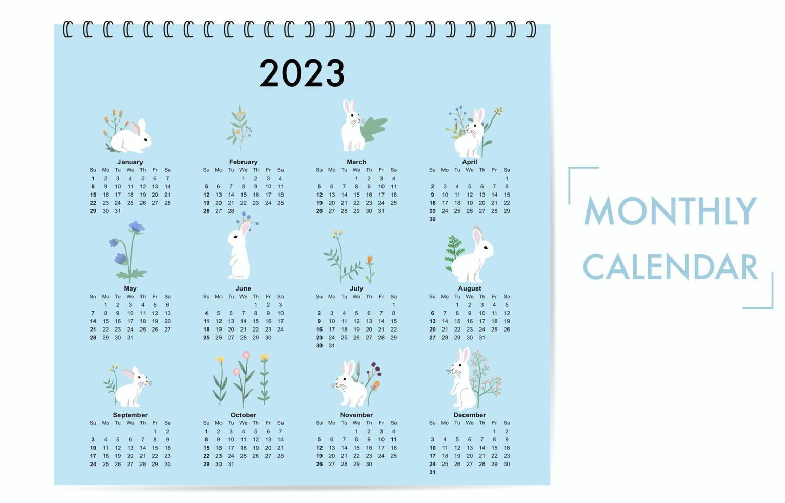 söt säsong- Semester kalender 2023 med kanin särskild festival vektor