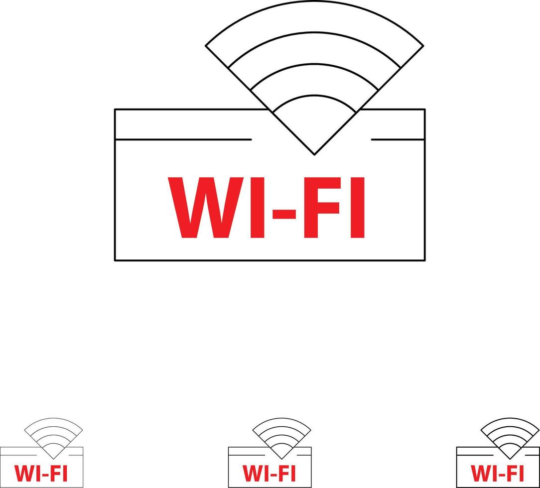 Symbolsatz für Hotel-WLAN-Servicegeräte mit fetten und dünnen schwarzen Linien vektor