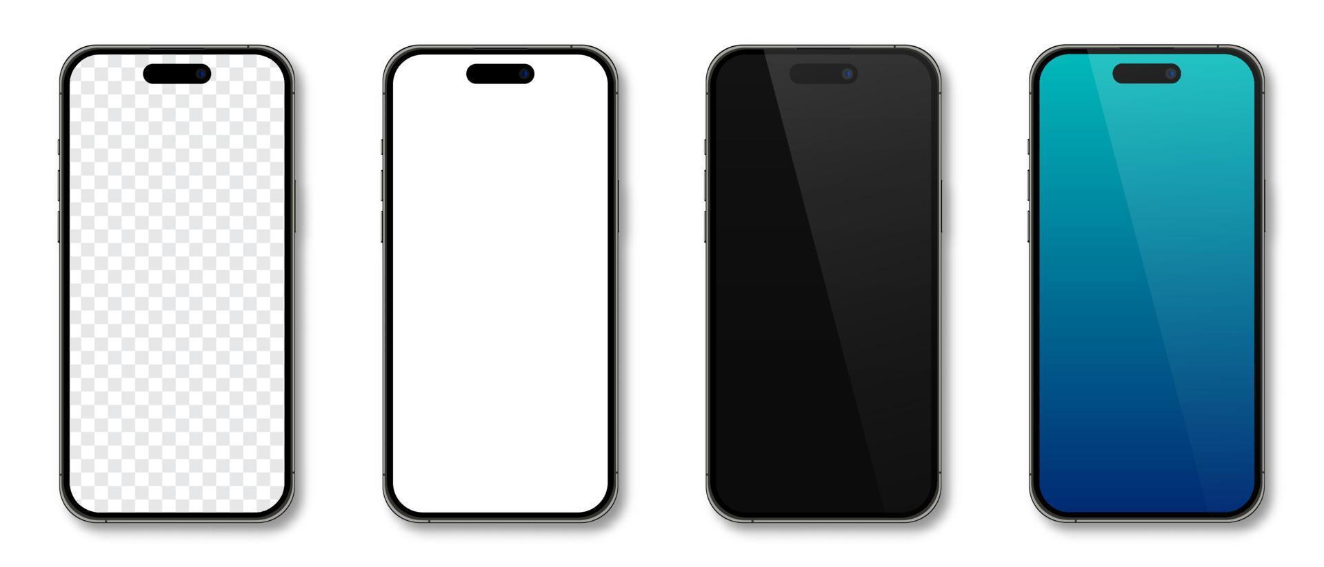 realistische modelle smartphone. Smartphone-Mockup-Sammlung. Vorderansicht des Geräts. 3D-Handy mit Schatten. Vektor-Illustration vektor