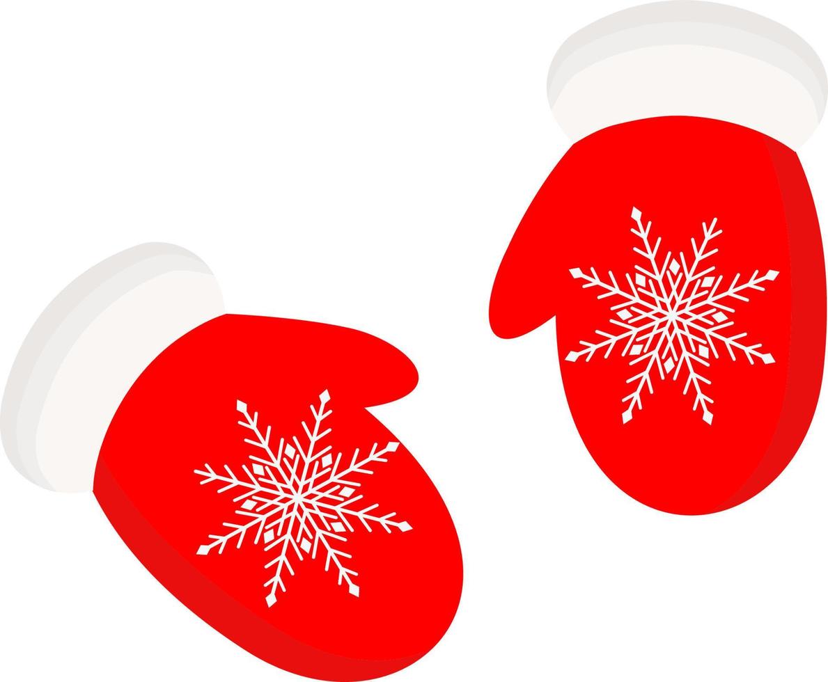 Winterhandschuhe mit Schneeflocken. warme gestrickte Fäustlinge mit Fell. handgezeichnete Vektorgrafik im Cartoon-Stil. Wintermode. Weihnachtszubehör. vektor