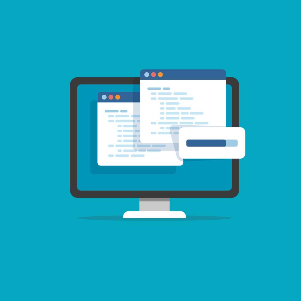der Programmierprozess Programme und Websites. Testen von Systemen, Design von flachen Computern vektor