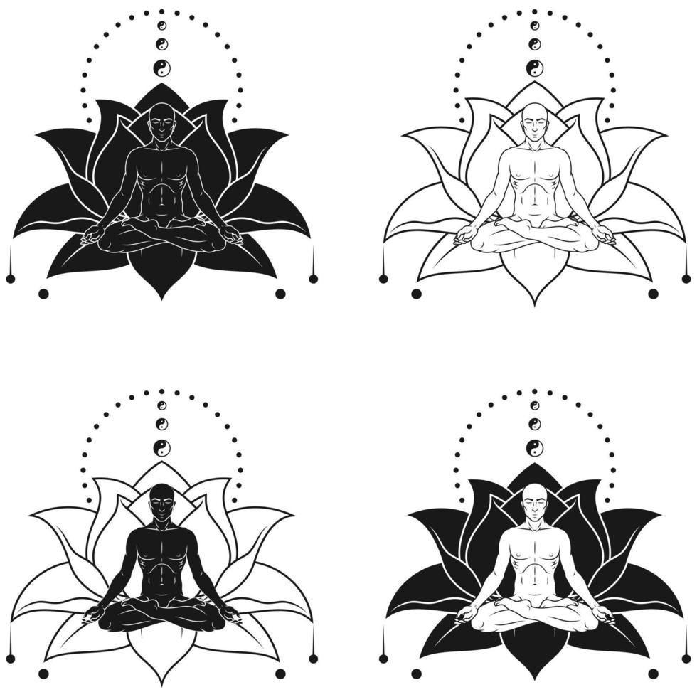 Vektordesign des Menschen, der mit Lotushintergrund meditiert vektor