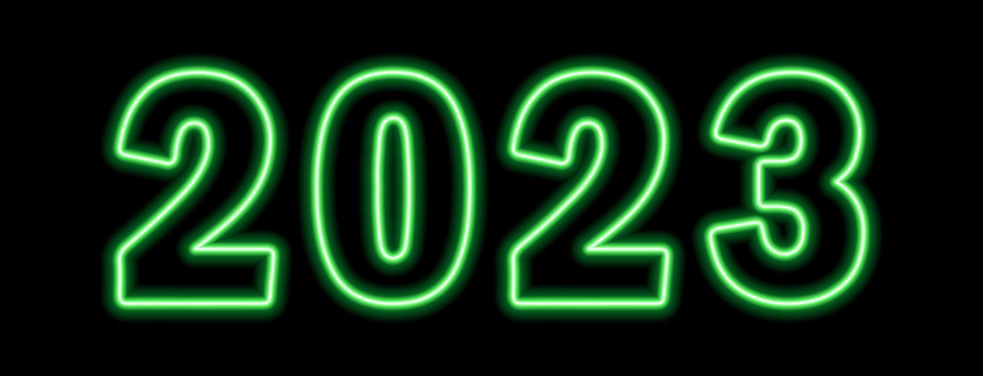 grünes neonfarbenes 2023-jahr isoliert auf schwarz vektor