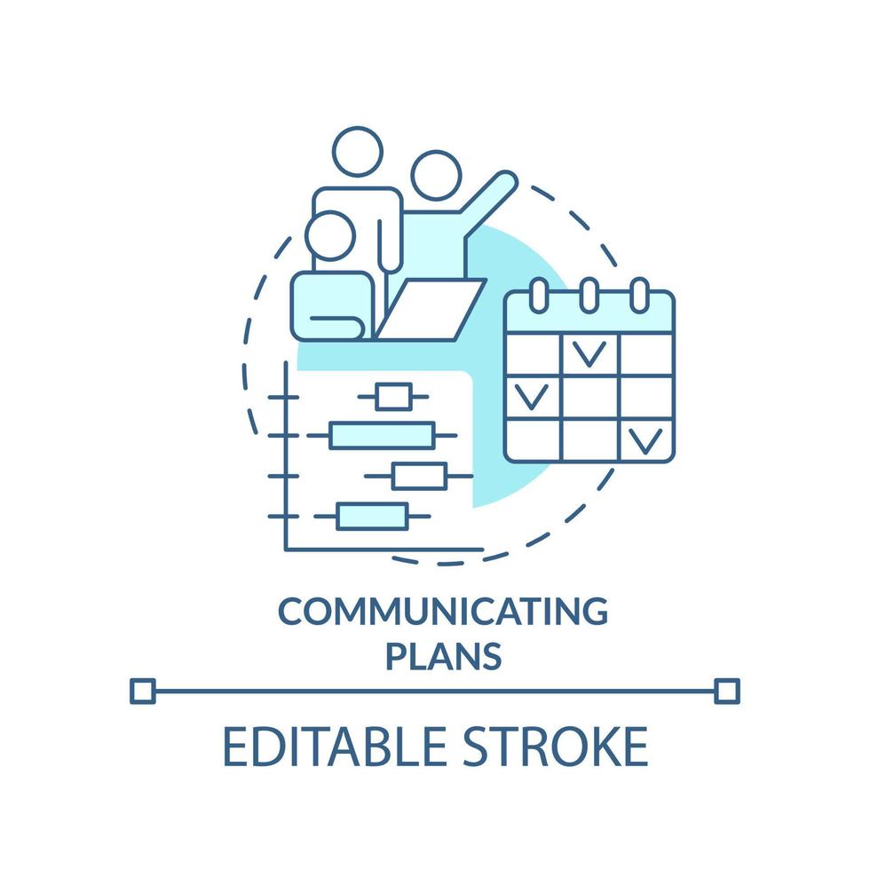 kommunicerar planer turkos begrepp ikon. utvecklande strategi. produkt förvaltning abstrakt aning tunn linje illustration. isolerat översikt teckning. redigerbar stroke. vektor