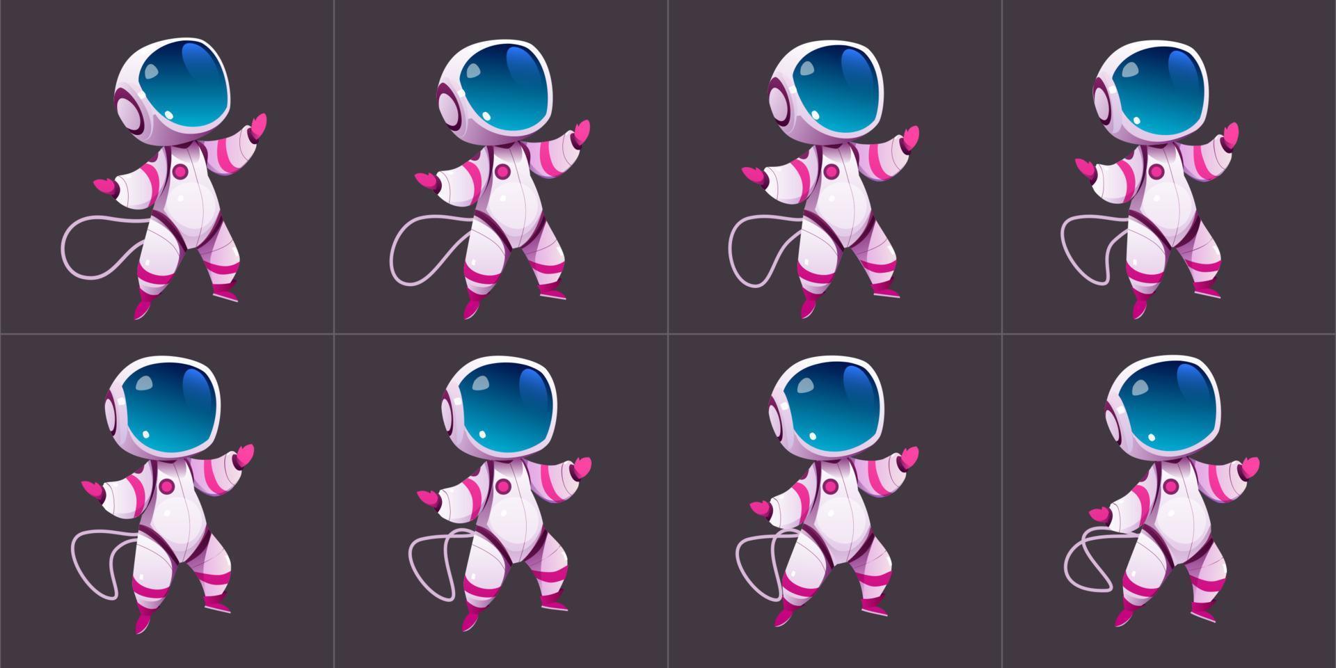 Animations-Sprite-Blatt des gehenden niedlichen Astronauten vektor