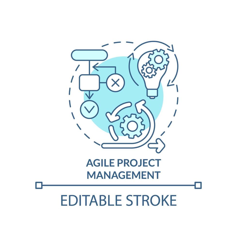 Symbol für das türkisfarbene Konzept des agilen Projektmanagements. flexible planung für die abstrakte idee des geschäfts dünne linie illustration. isolierte Umrisszeichnung. editierbarer Strich. vektor