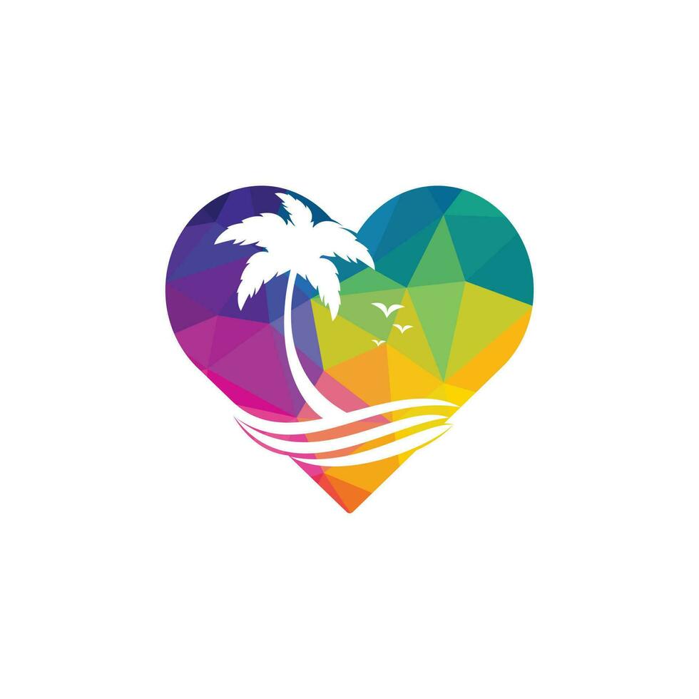 Strand-Liebe-Vektor-Logo. Symbol für Herz und Palme. Reise- und Tourismuszeichen. vektor