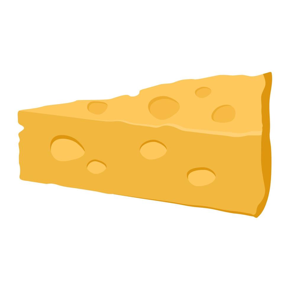 Stück Schweizer leckerer Käse in dreieckiger Form isoliert auf weißem Hintergrund. gesunde Bio-Lebensmittel. holländischer Käse mit Löchern. Vektor-Cartoon-Illustration vektor