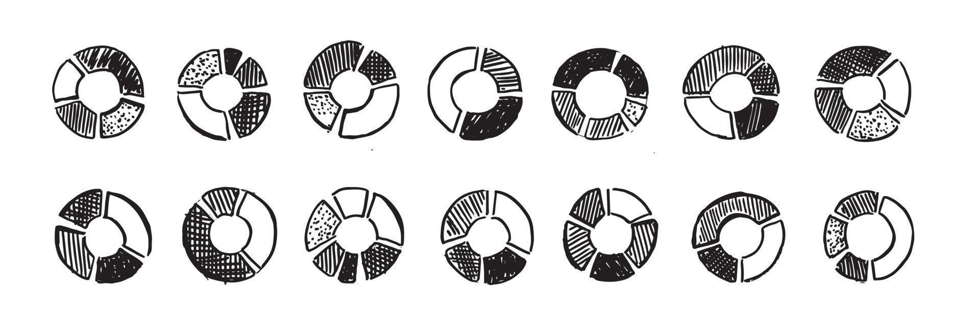 Diagramme Tortensymbole, Set von Hand gezeichnet. Vektor