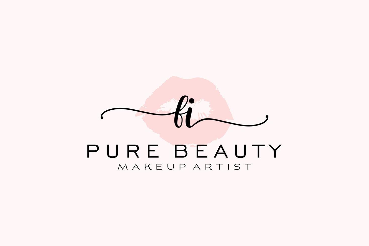 vorgefertigtes Logo-Design mit anfänglichen Fi-Aquarelllippen, Logo für Make-up-Künstler-Business-Branding, Blush-Beauty-Boutique-Logo-Design, Kalligrafie-Logo mit kreativer Vorlage. vektor