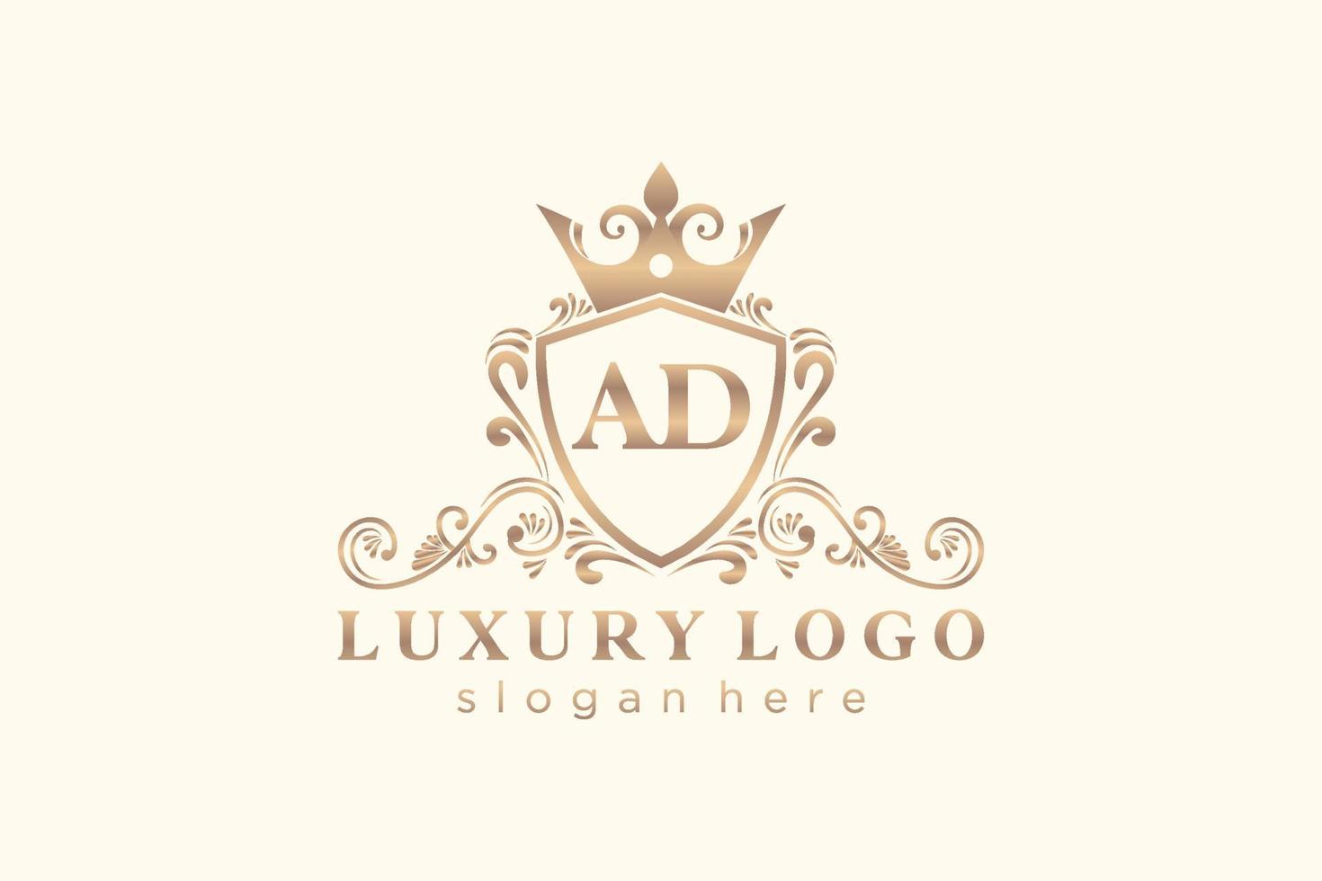 första ad brev kunglig lyx logotyp mall i vektor konst för restaurang, kungligheter, boutique, Kafé, hotell, heraldisk, Smycken, mode och Övrig vektor illustration.