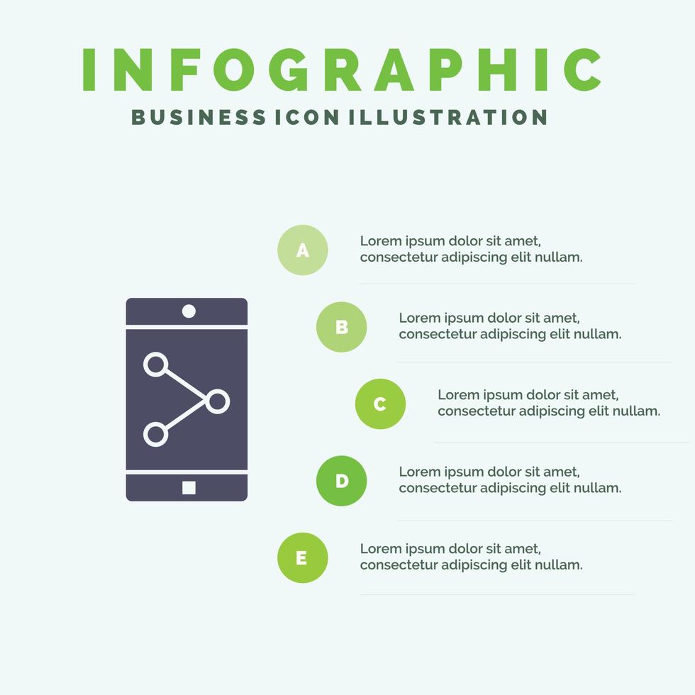 app dela med sig mobil mobil Ansökan fast ikon infographics 5 steg presentation bakgrund vektor