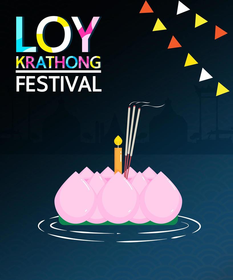 loy krathong festival design med ljus i vatten vektor