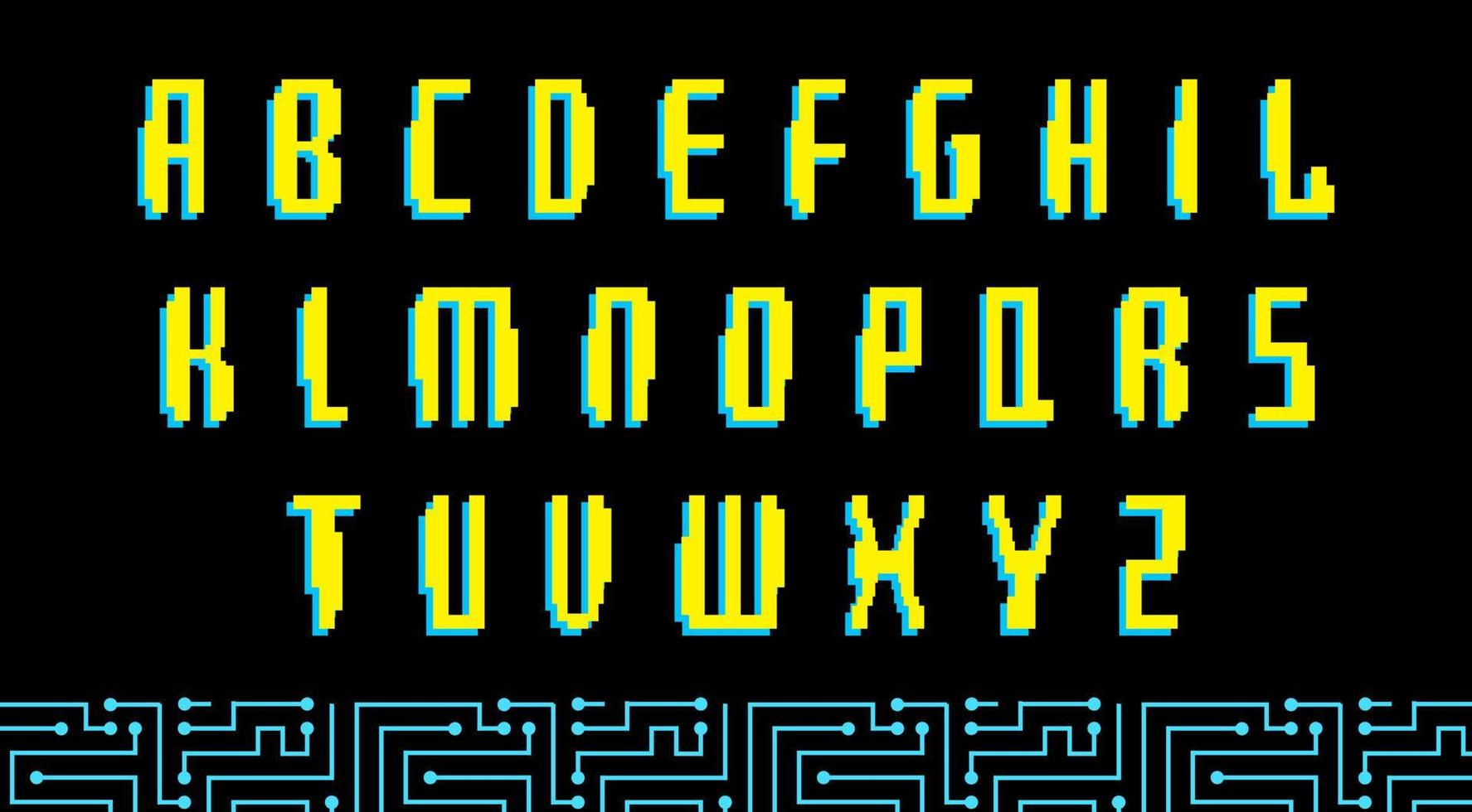 futuristischer digitaler cyberpunk-alphabetsatz, buchstabensammlung im 8-bit-stil, abc-vektorgrafik vektor